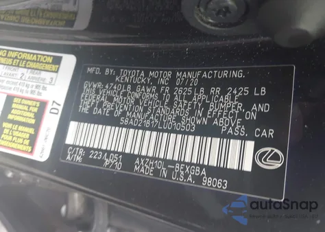 2020 Lexus Es 300H from USA, damaged, VIN 58AD21B17LU010503